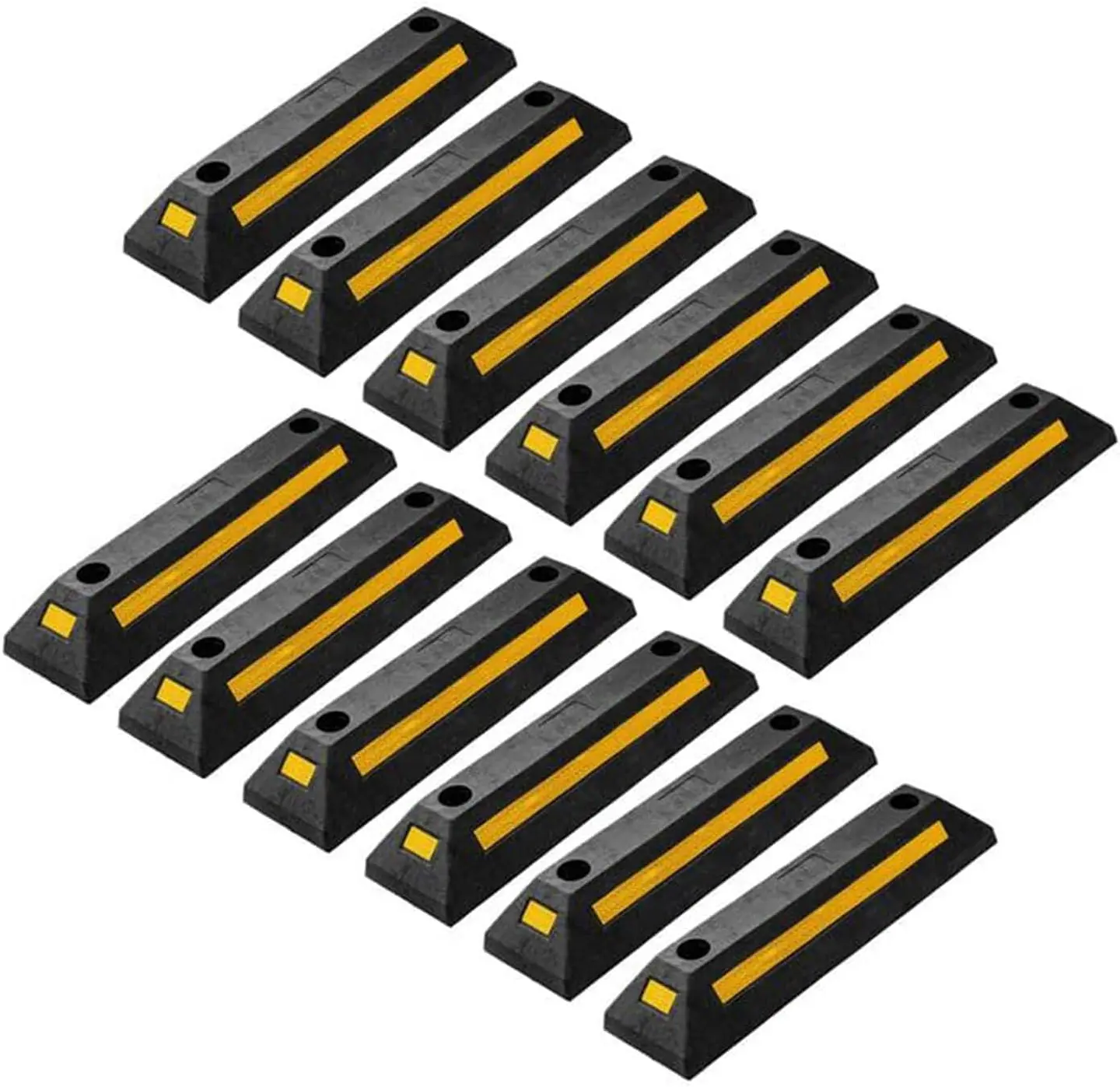 ZONETECH Guía de aparcamiento de goma resistente, 4 piezas de tope de rueda de garaje duradero de calidad premium para estacionamiento de grado profesional con cinta amarilla refle... 4