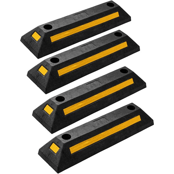 ZONETECH Guía de aparcamiento de goma resistente, 4 piezas de tope de rueda de garaje duradero de calidad premium para estacionamiento de grado profesional con cinta amarilla refle... (5)