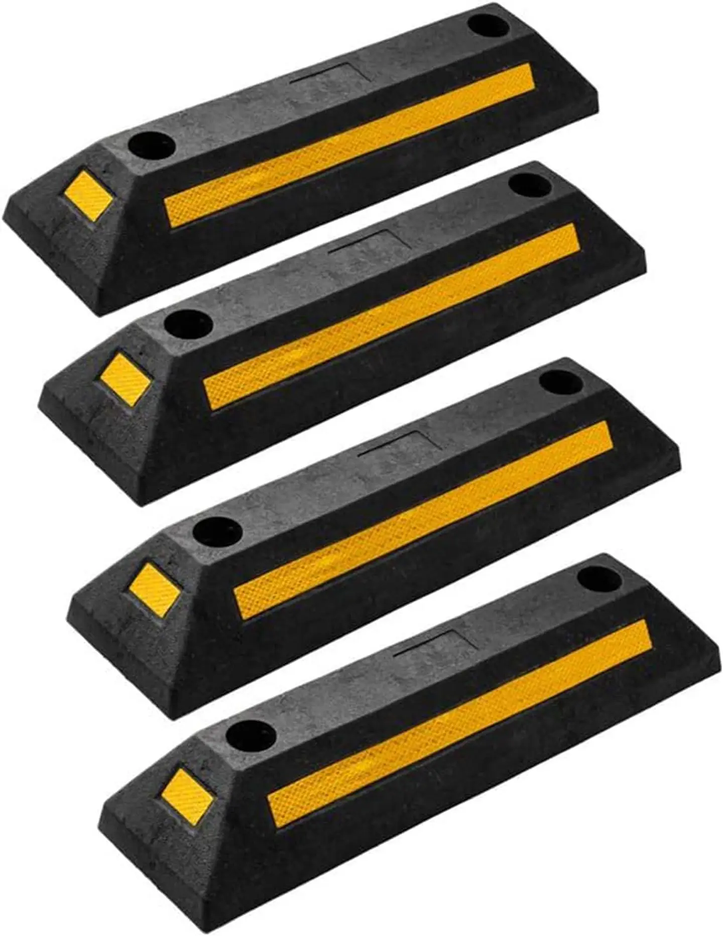 ZONETECH Guía de aparcamiento de goma resistente, 4 piezas de tope de rueda de garaje duradero de calidad premium para estacionamiento de grado profesional con cinta amarilla refle... 5