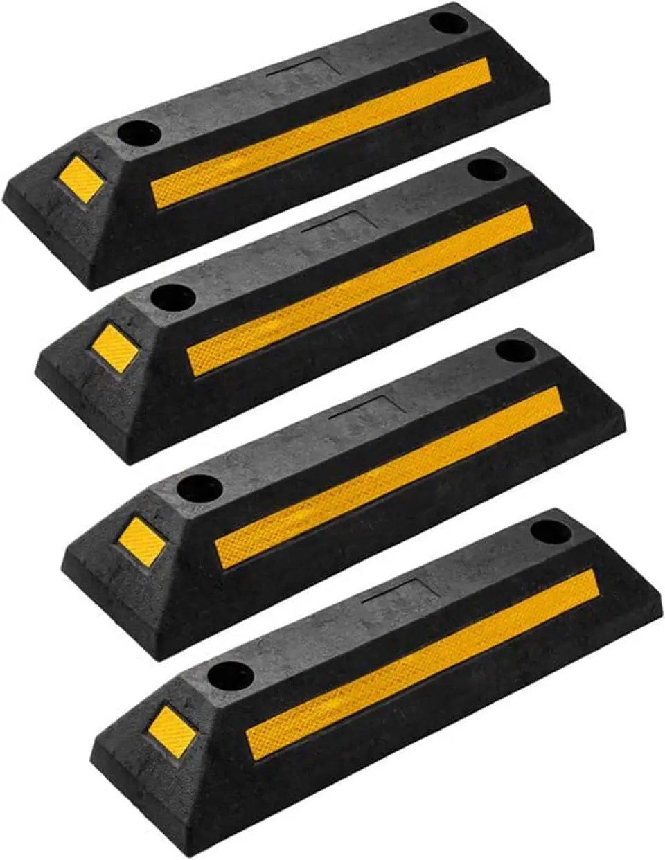 ZONETECH Guía de aparcamiento de goma resistente, 4 piezas de tope de rueda de garaje duradero de calidad premium para estacionamiento de grado profesional con cinta amarilla refle... 5