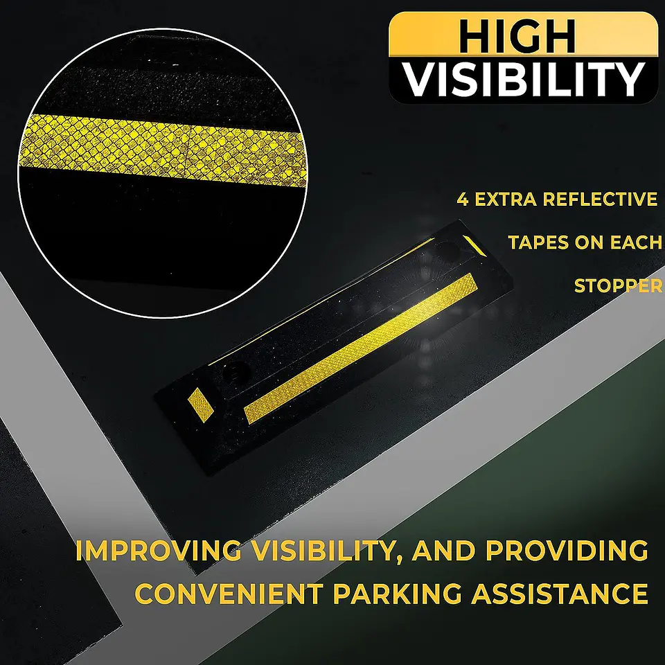 ZONETECH Guía de aparcamiento de goma resistente, 4 piezas de tope de rueda de garaje duradero de calidad premium para estacionamiento de grado profesional con cinta amarilla refle... 17