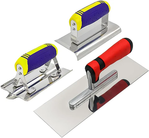 Juego de herramientas de hormigón, 3 piezas de acero inoxidable llana de acabado plano (11" x 4") más bordeadora de hormigón (6" x 3", 1/2" R) y Groover (6...