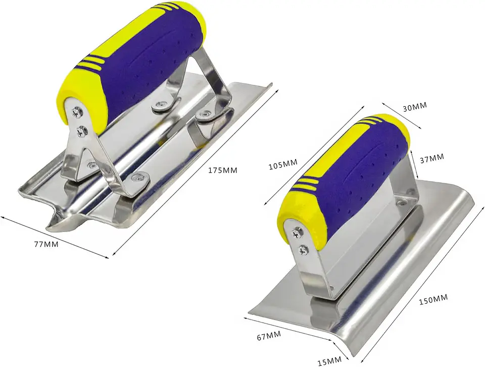 Juego de herramientas de hormigón, 3 piezas de acero inoxidable llana de acabado plano (11" x 4") más bordeadora de hormigón (6" x 3", 1/2" R) y Groover (6... 3