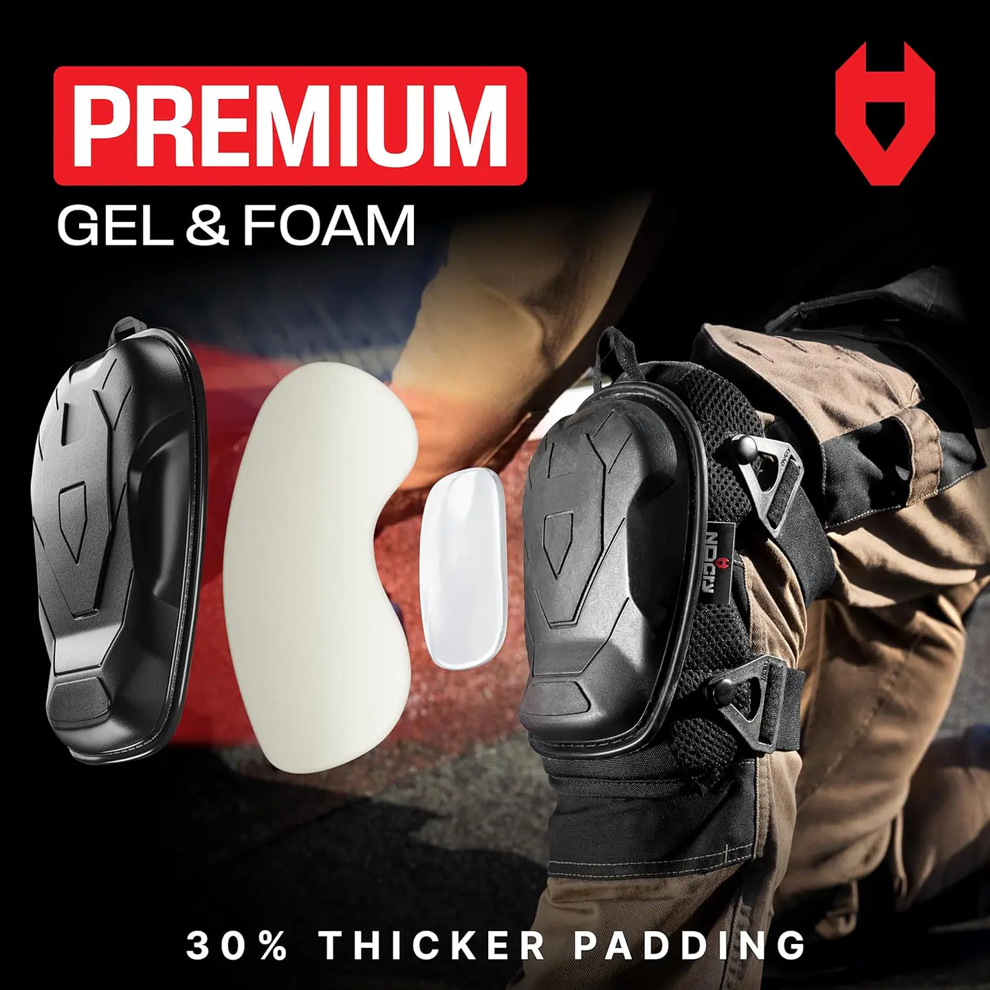 NoCry Rodilleras profesionales para trabajo; de jardinería y construcción, unisex, con almohadilla gruesa de gel, correas dobles y clips ajustables, tácticas, resistentes, industri... 5