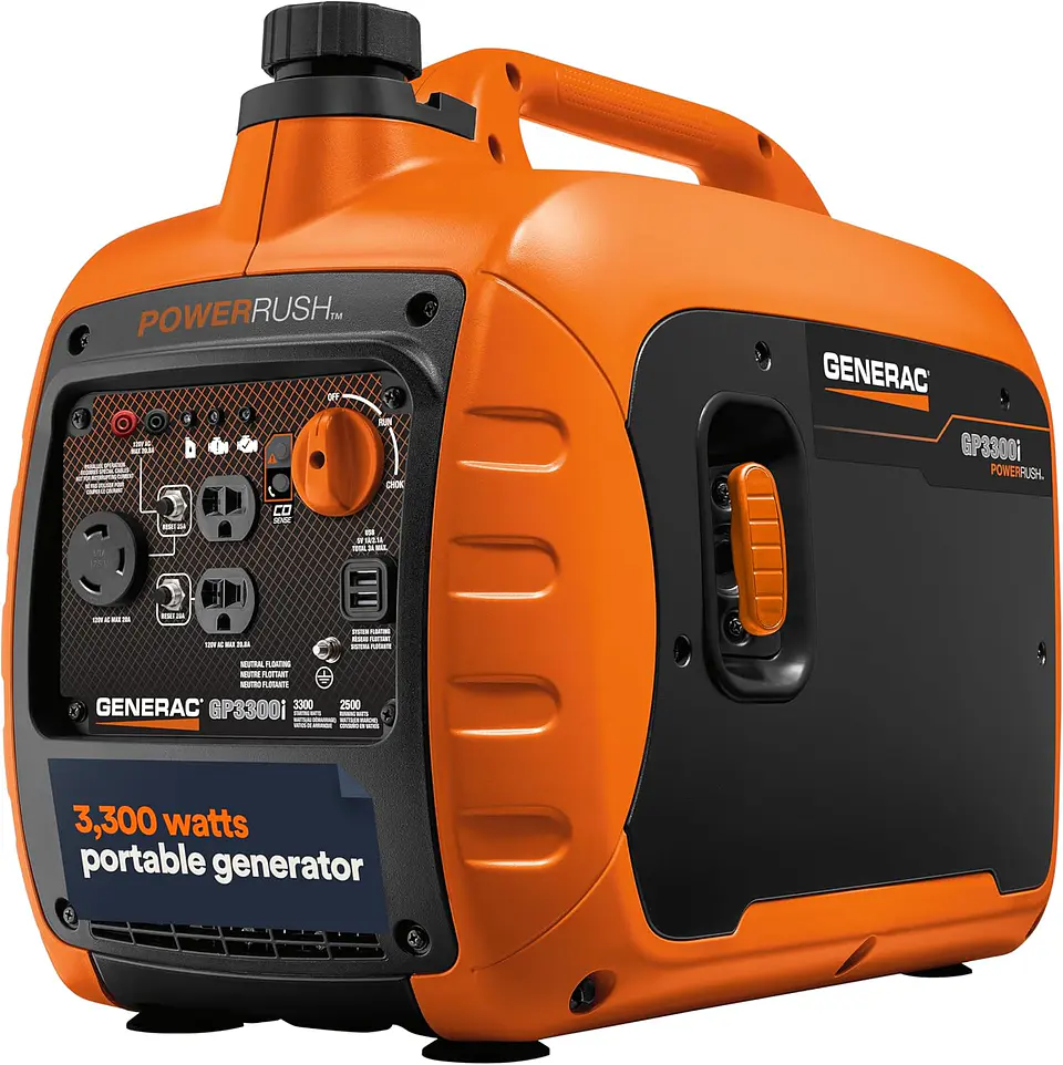 Generac 8251 GP2500i - Generador inversor portátil a gas de 2,500 vatios - Diseño compacto y ligero - Produce energía limpia y estable - Tecnología COsense 4
