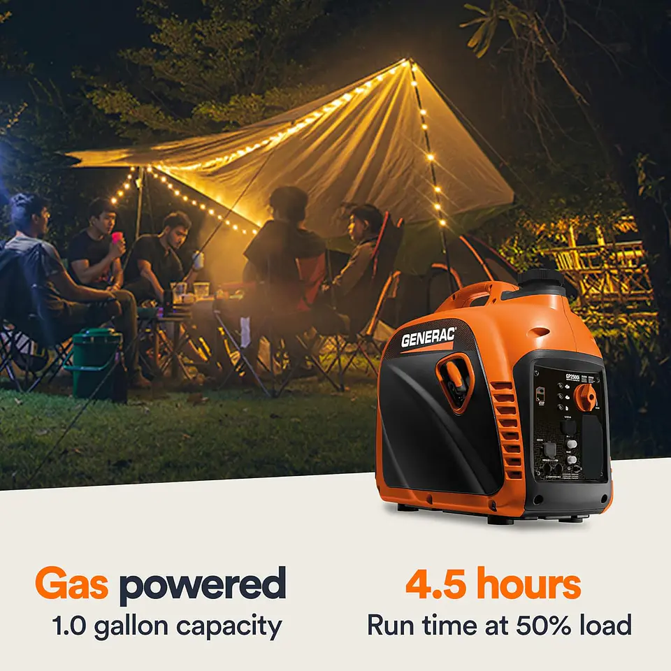 Generac 8251 GP2500i - Generador inversor portátil a gas de 2,500 vatios - Diseño compacto y ligero - Produce energía limpia y estable - Tecnología COsense 20