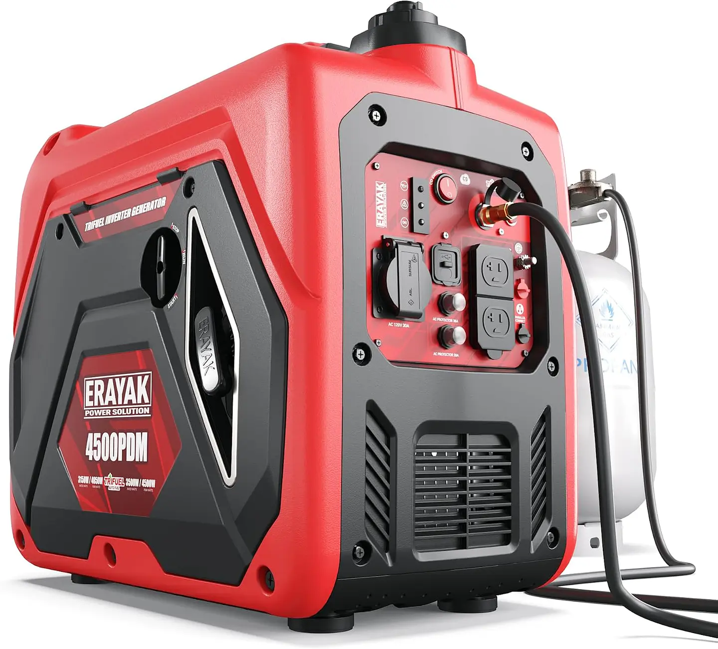 ERAYAK Generador inversor portátil de 4500 W de triple combustible para uso doméstico, para acampar al aire libre, respaldo de energía de emergencia al aire libre, interruptor de t... 1