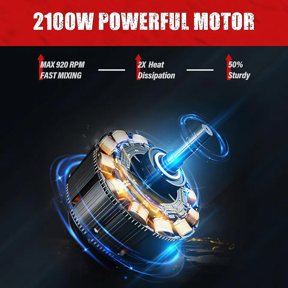  Mezclador de cemento 2100W, mezclador de hormigón portátil, mezclador de lodo de mano de 110 V para motor, pintura, lechada, yeso, Thinset, herramienta de agitación de forra... 3