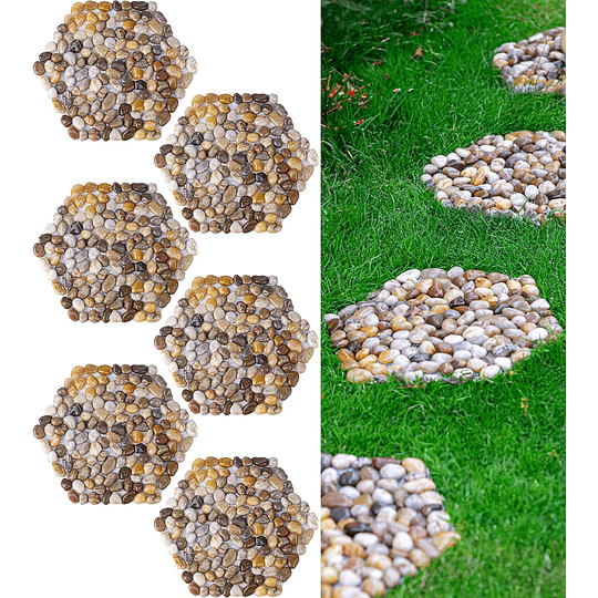 River Rocks - Adoquines para exteriores, para jardín, pasarela, gravilla pulida para patio, césped, patio, camino, paisajismo, juego de 6 (hexagonal)