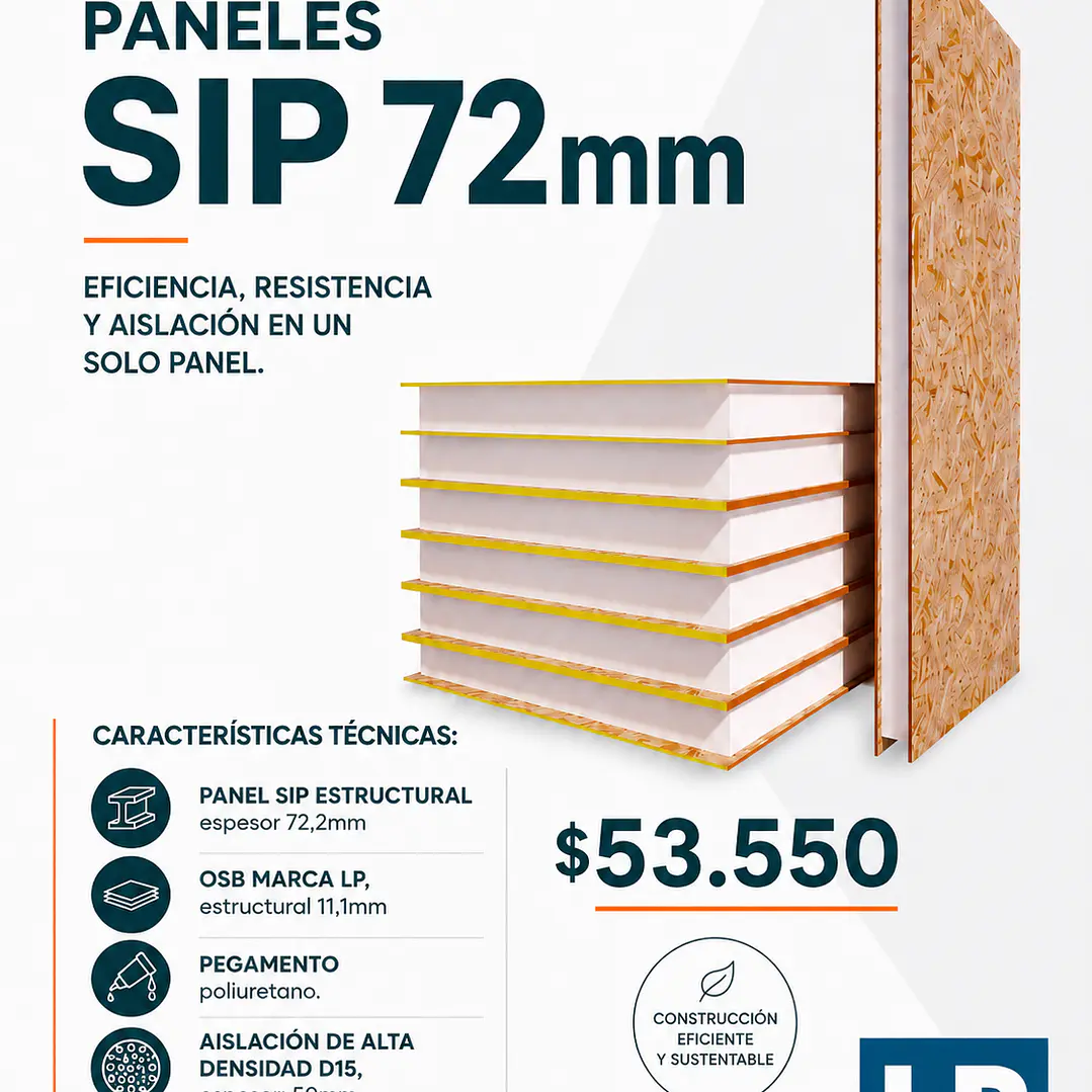PANEL SIP 72mm, OSB 11,1mm, Aislación 50mm/2