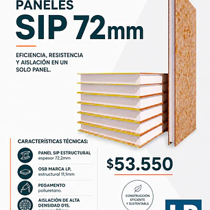 PANEL SIP 72mm, OSB 11,1mm, Aislación 50mm/2
