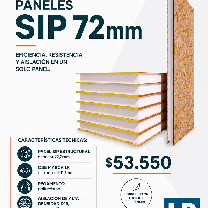 PANEL SIP 72mm, OSB 11,1mm, Aislación 50mm/2