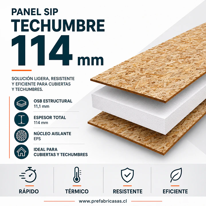 Panel SIP Techumbre 114 mm OSB 11,1 mm 1