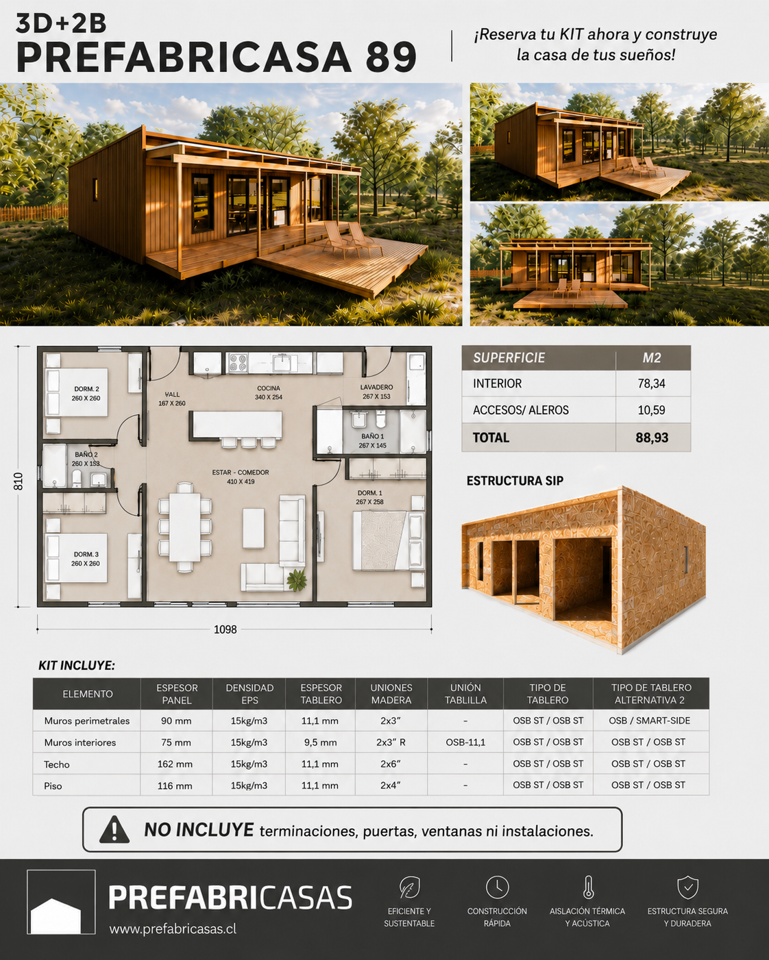 Prefabricasa 89 - Kit de paneles SIP para armar - 3D + 2B