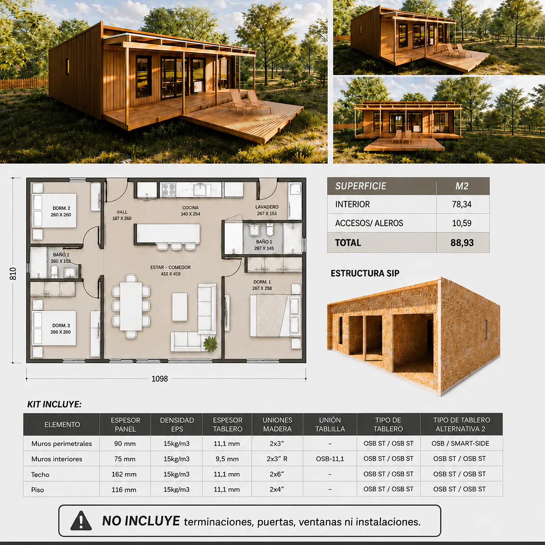 Prefabricasa 89 - Kit de paneles SIP para armar - 3D + 2B 1