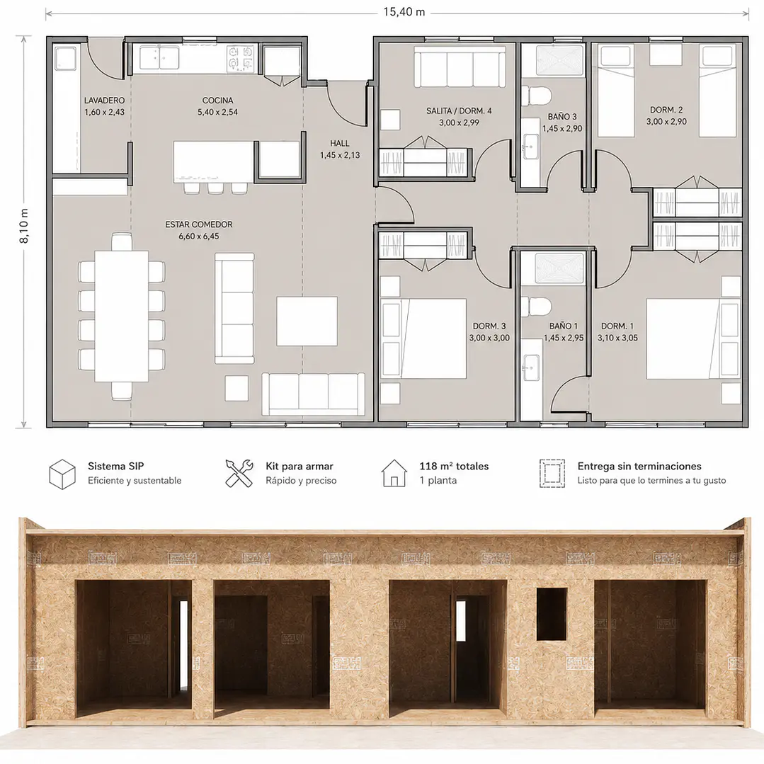 Prefabricasa 118 — Kit de paneles SIP para armar 118m²- 4D + 2B 2