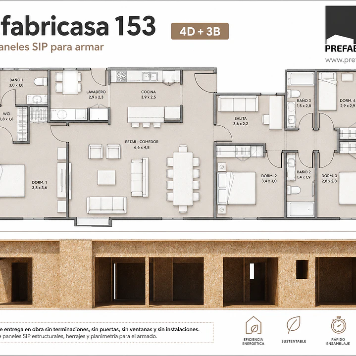 Prefabricasa 153 — Kit de paneles SIP para armar 153m²- 4D + 3B 2