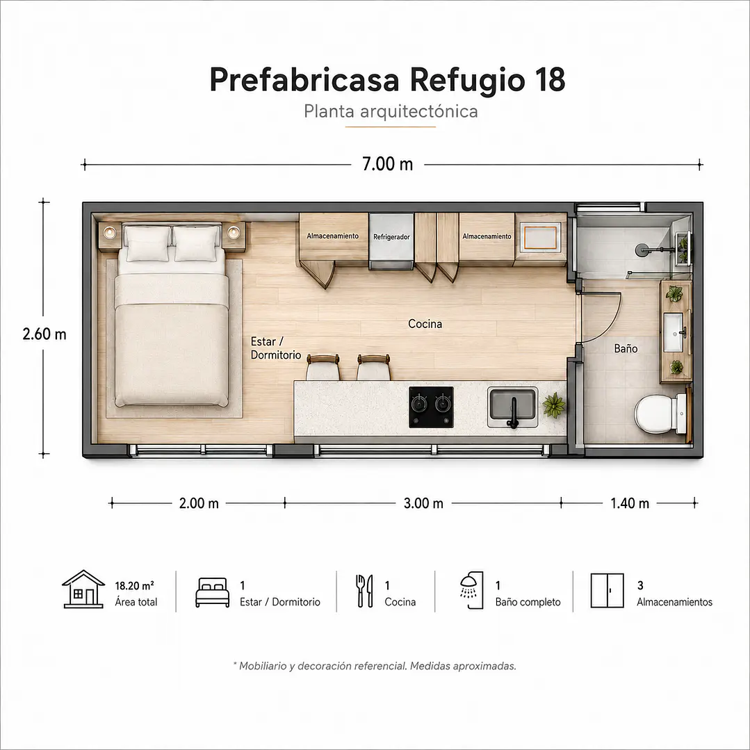 Prefabricasa Refugio 18 - Kit para armar 18,2m² - 1D+1B 3