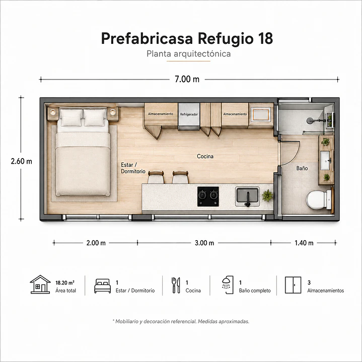 Prefabricasa Refugio 18 - Kit para armar 18,2m² - 1D+1B 3