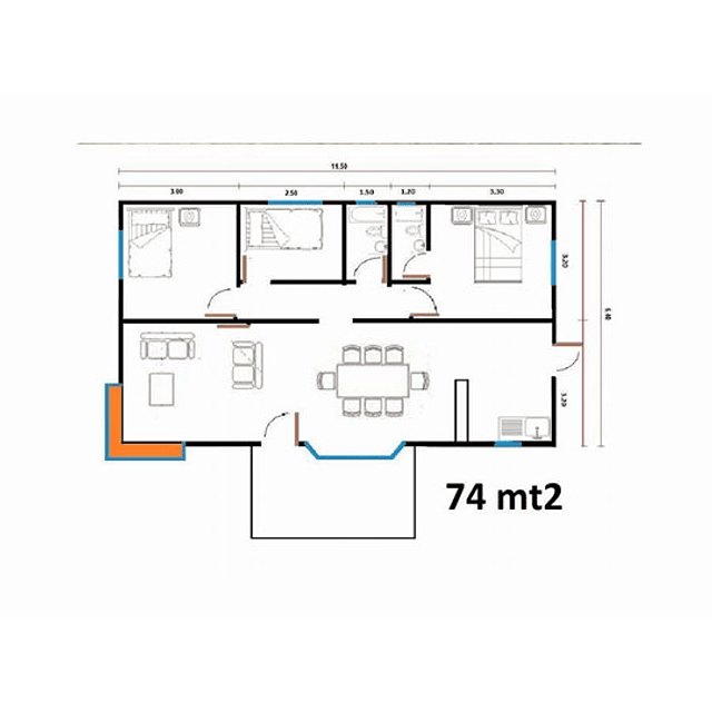 Casa 74m2 Kit Básico ( Modelo 1)