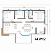 Casa 74m2 Kit Básico ( Modelo 1)
