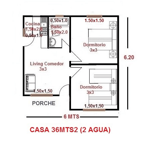 ﻿Casa 36 m2  ( 2 aguas )