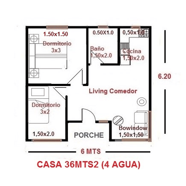 ﻿Casa 36 m2 ( 4 aguas )