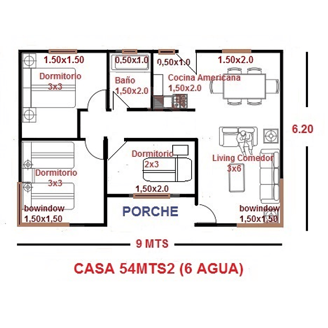 ﻿Casa 54 m2 ( 6 aguas )