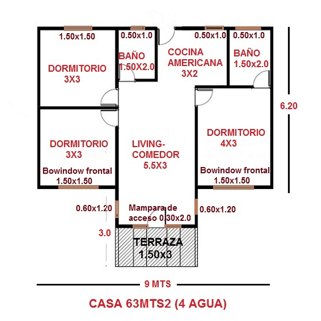 ﻿Casa 63 m2 ( 4 aguas )