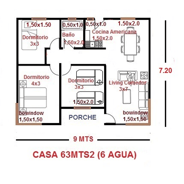 ﻿Casa 63 m2 ( 6 aguas )