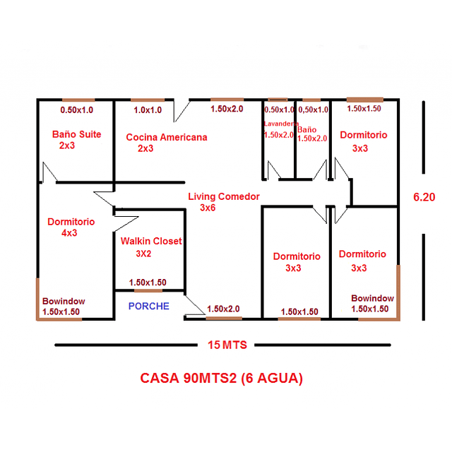 ﻿Casa 90 m2 ( 6 aguas )