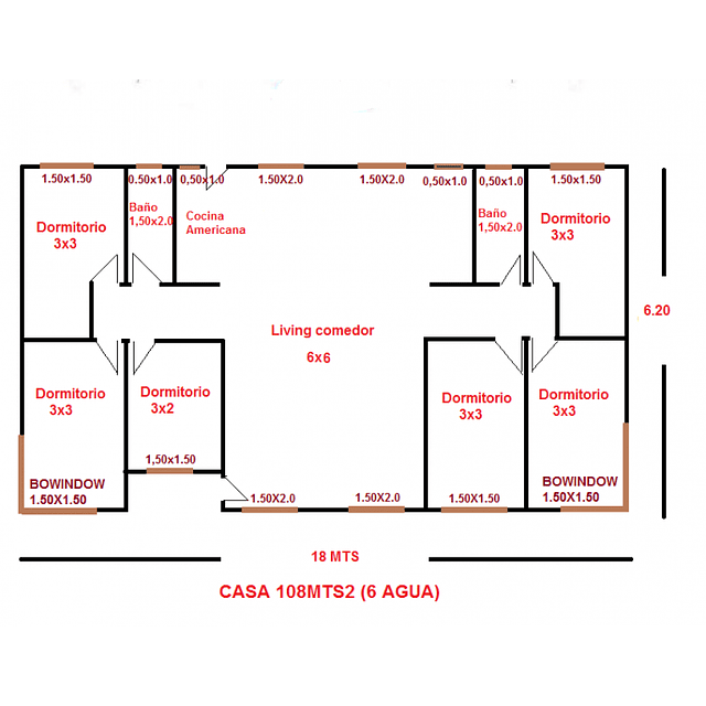 ﻿Casa 108 m2 ( 6 aguas ) , 1 