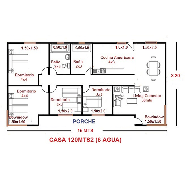 ﻿Casa 120 m2 ( 6 aguas )