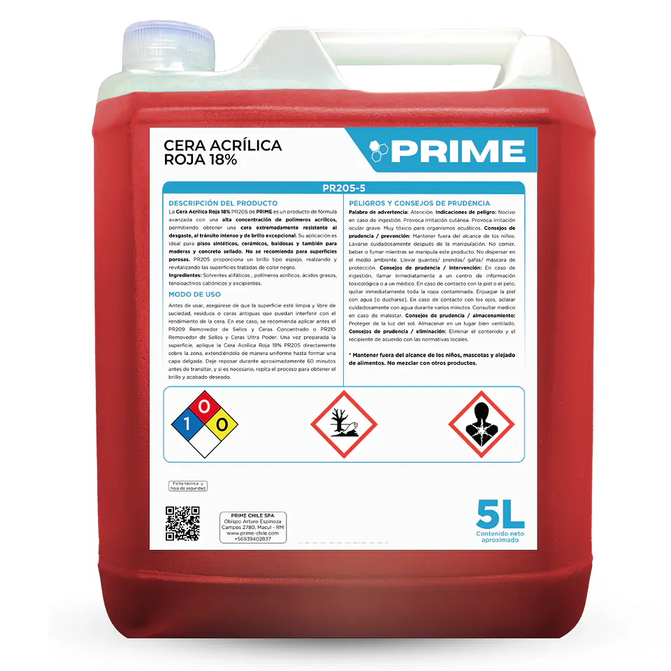 CERA ACRÍLICA ROJA 18% - ENV 5L  1