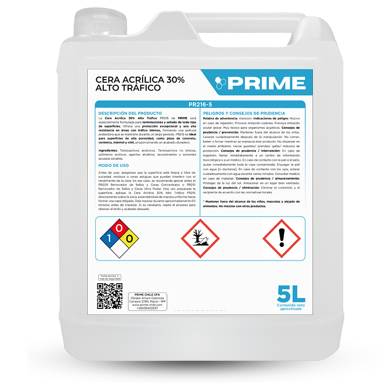 CERA ACRÍLICA INCOLORA 30% ALTO TRÁFICO - ENV 5L 1