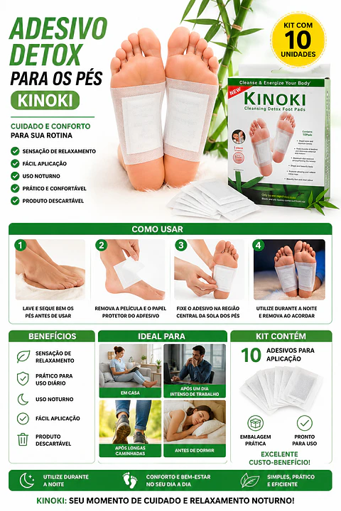 Adesivo Detox Para os Pés Kinoki – 10 Unidades