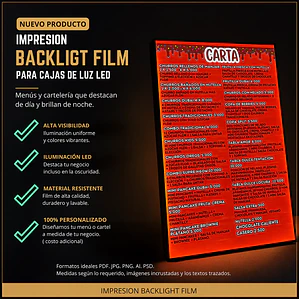 Back Light Film-Impresión ( no incluye panel led)