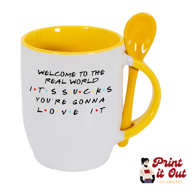 Taza Color + Cuchara - Friends - Welcome To The Real World
