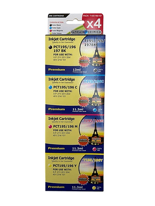 Pack 4 cartuchos 195 / 196 / 197 Alternativos para epson Xp201 Xp211