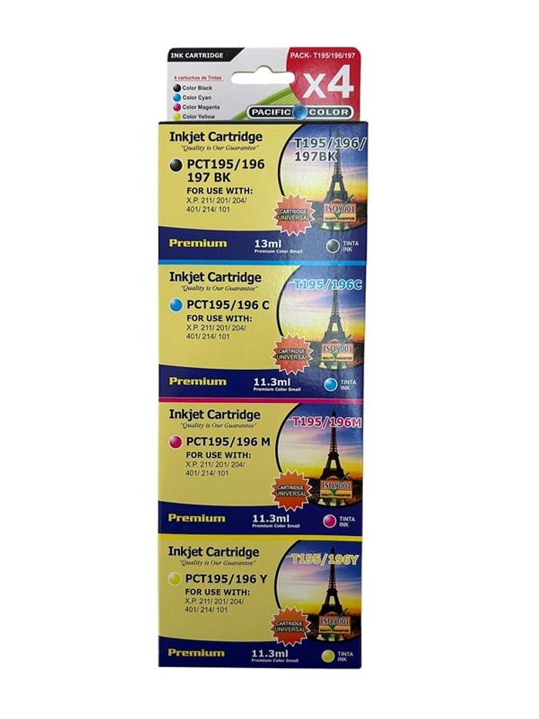 Pack 4 cartuchos 195 / 196 / 197 Alternativos para epson Xp201 Xp211 1