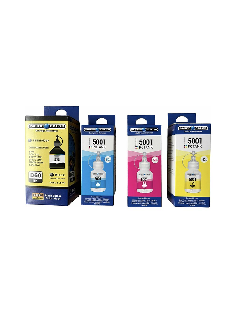 Pack Tinta Alternativa BTD60 BK BT5001 C Y M para Brother DCP MFC 1