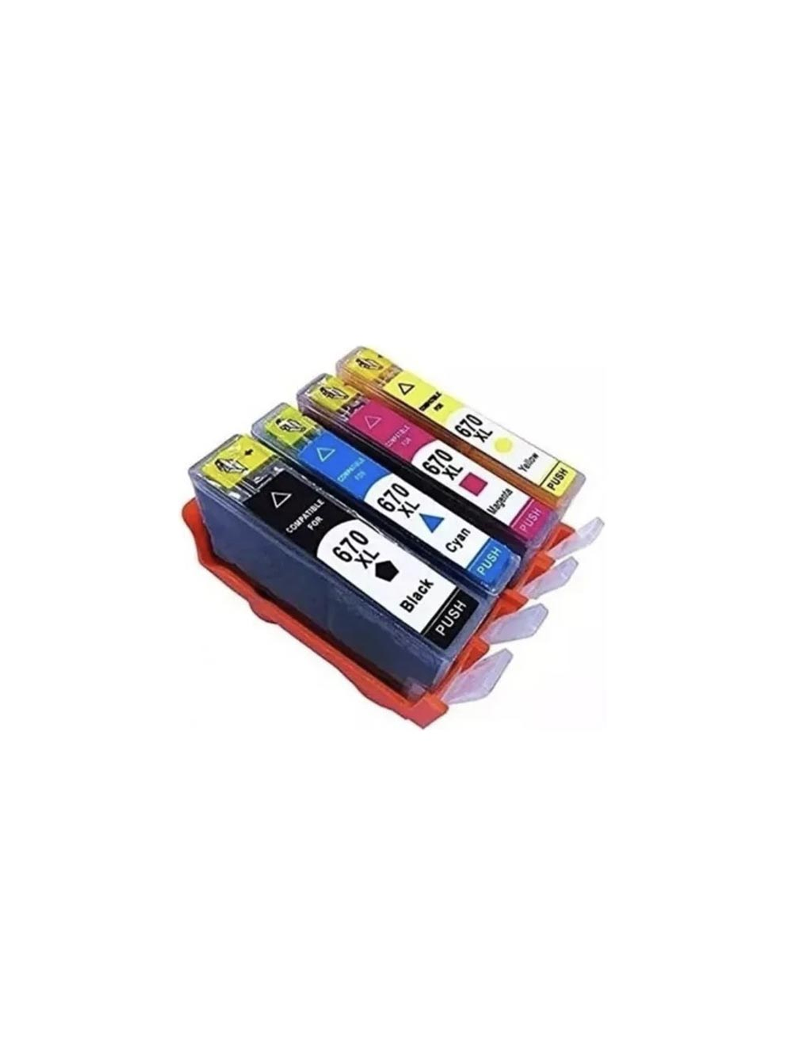 PACK 4 CARTUCHOS TINTAS ALTERNATIVAS PARA HP 670 XL 1