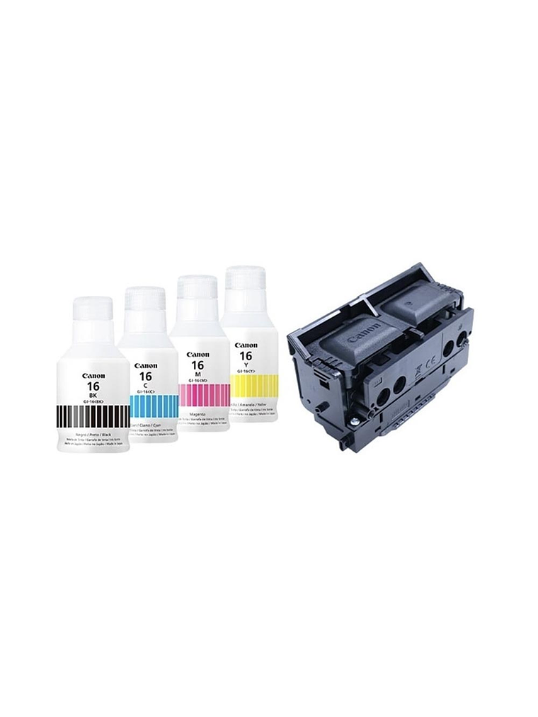 KIT TINTA GI-16 Y CABEZAL CANON MAXIFY GX6010 GX7010 1