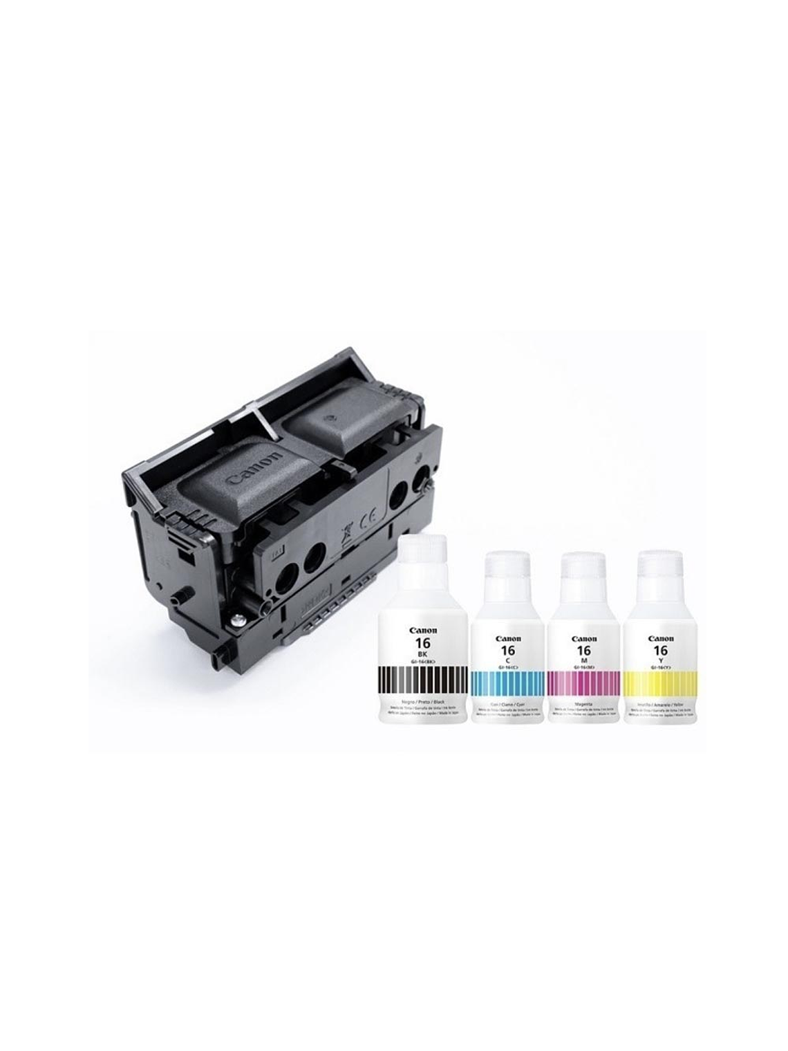KIT TINTA GI-16 Y CABEZAL CANON MAXIFY GX6010 GX7010 2