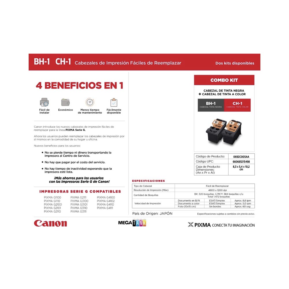 Cabezales Canon BH-1 Negro / CH-1 Color para G1100 G3100 G4100 3