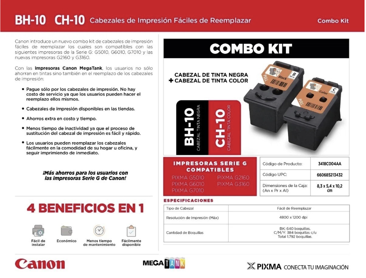 Cabezales Canon BH-10 Negro / Ch-10 Color para G3160 G7010  2