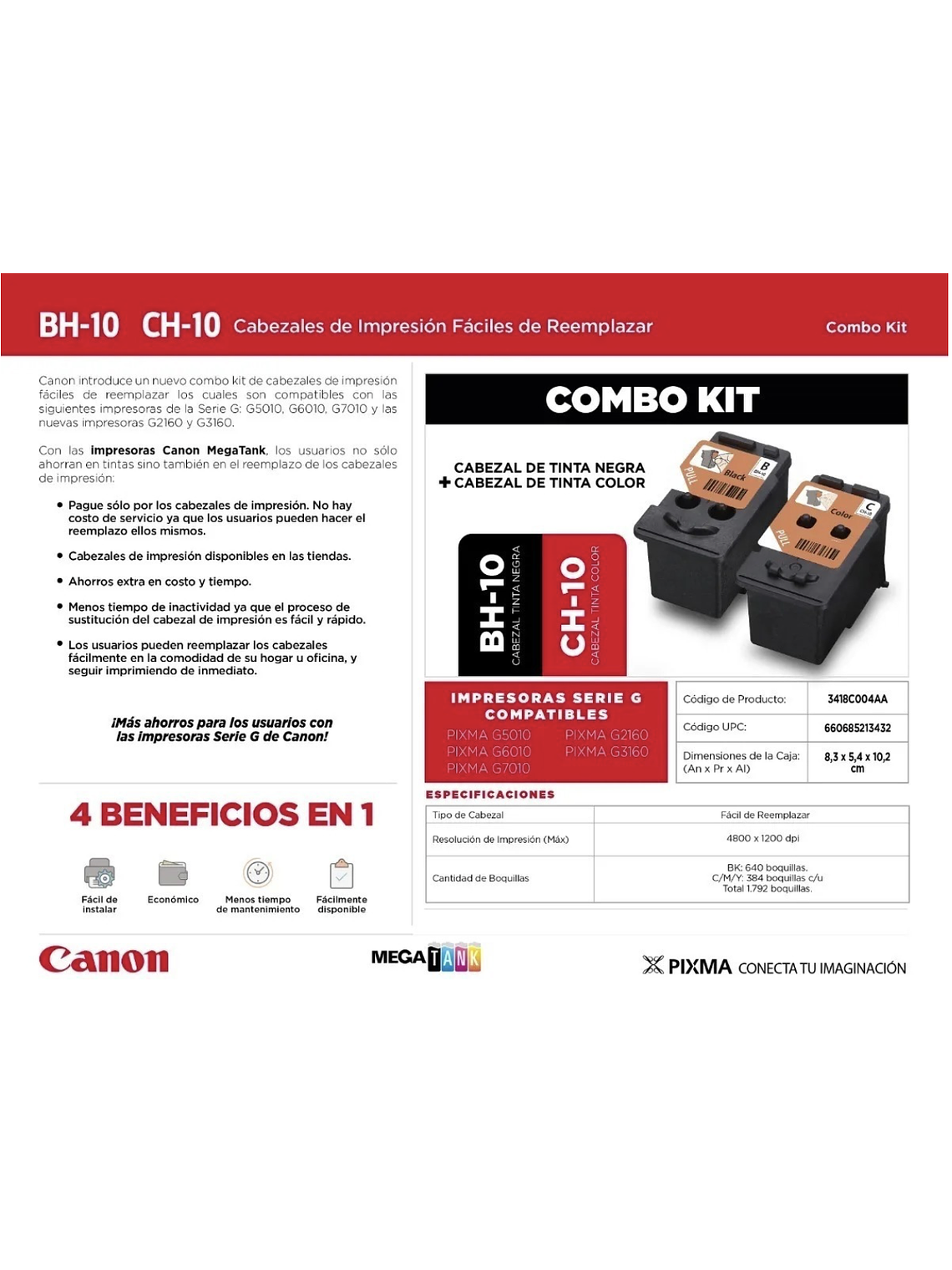Cabezales Canon BH-10 Negro / Ch-10 Color para G3160 G7010  2