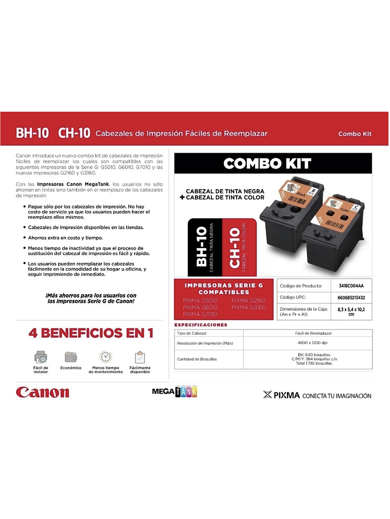 Cabezales Canon BH-10 Negro / Ch-10 Color para G3160 G7010  2