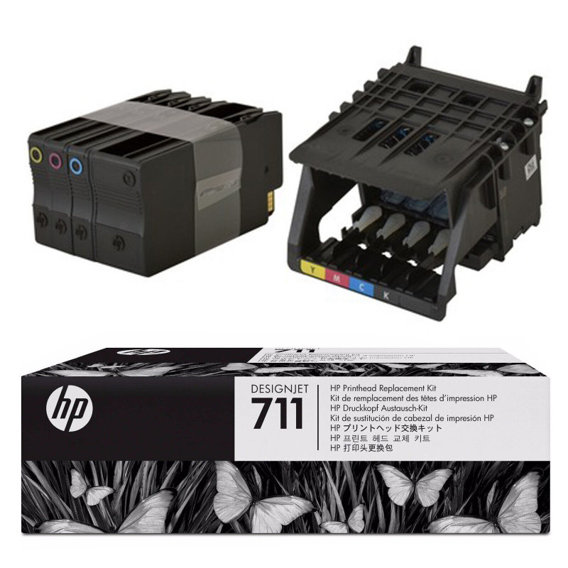 Cabezal C1q10a + 4 Tintas Hp 711 Original para T120 T130 T520 1