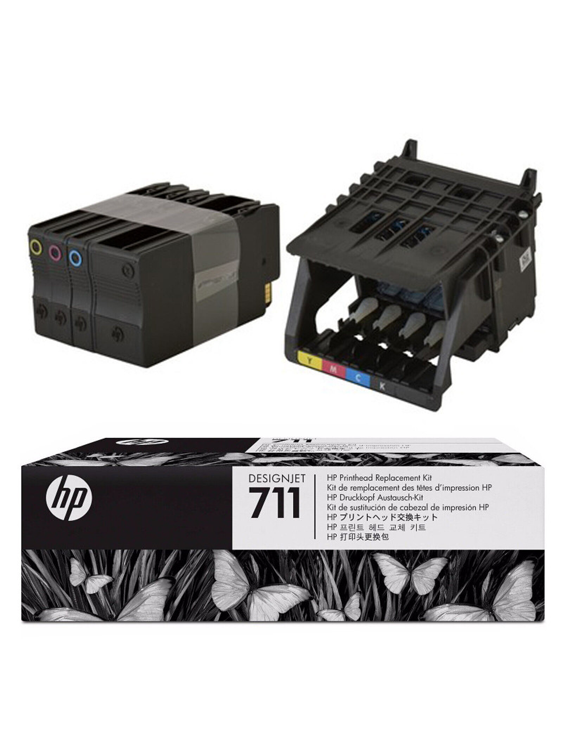 Cabezal C1q10a + 4 Tintas Hp 711 Original para T120 T130 T520 1